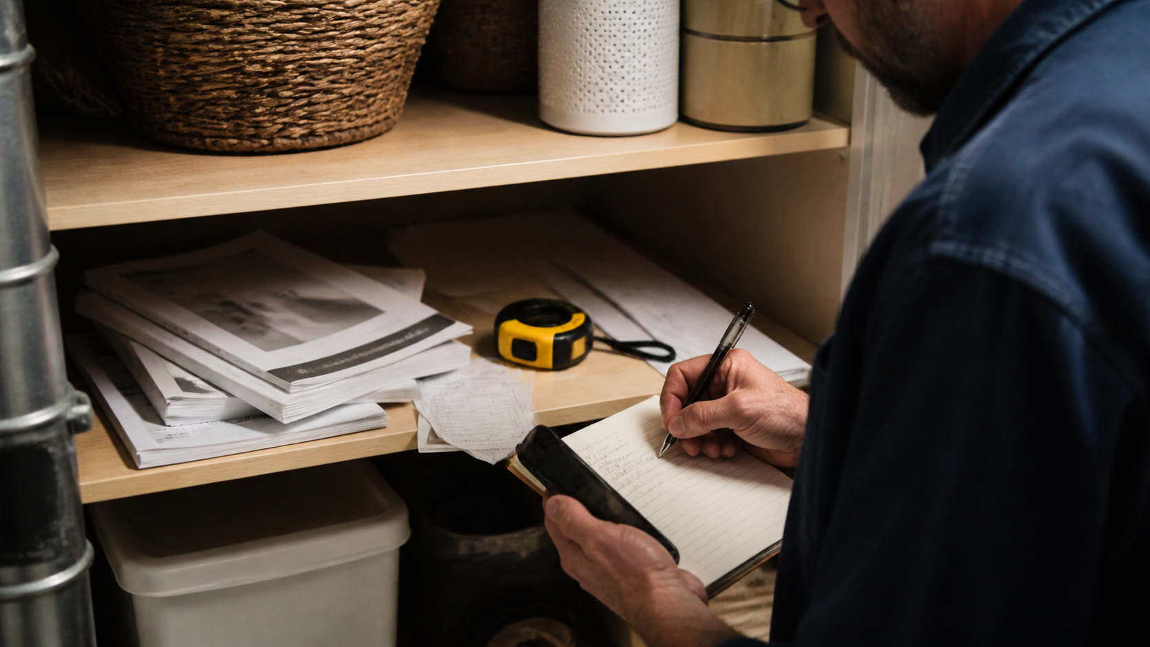 HomeCareManager appliance care records, backup folders, and a smartphone