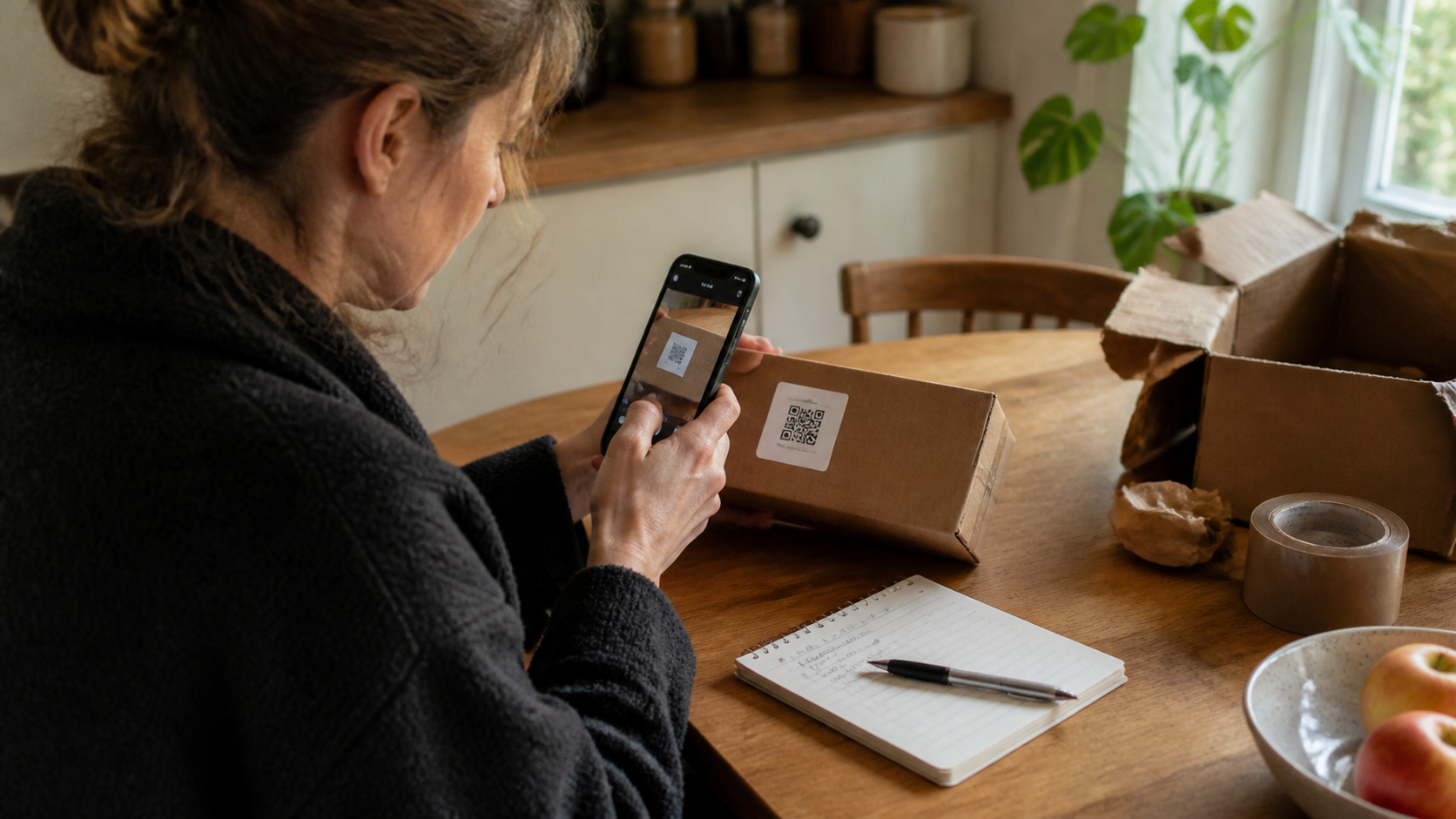 QR Scanner scanning a package QR code while keeping a result history